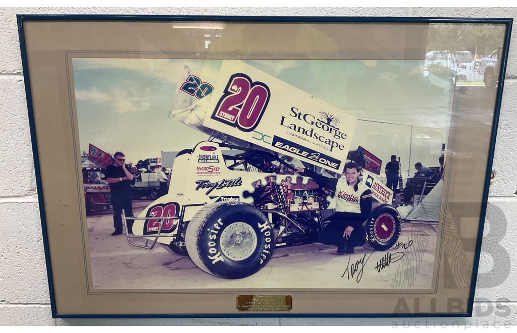 Framed Vintage Racing Picture - Signed by Troy Little (76 X 52 Cm)