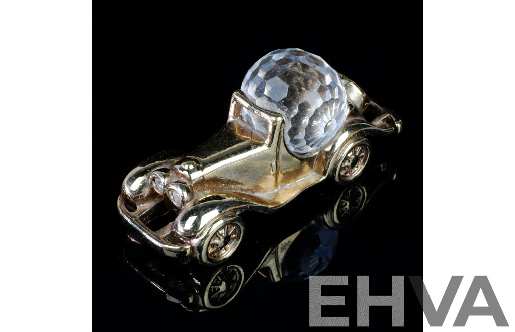 Vintage Car Desk Sculpture with Swarovski Faceted Crystal Ball, Hallmarked with Swarovski Mark