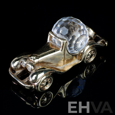 Vintage Car Desk Sculpture with Swarovski Faceted Crystal Ball, Hallmarked with Swarovski Mark