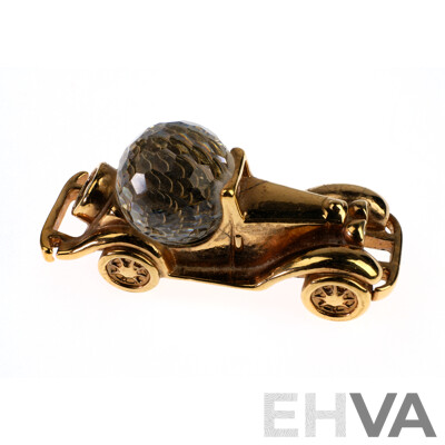 Vintage Car Desk Sculpture with Swarovski Faceted Crystal Ball, Hallmarked with Swarovski Mark