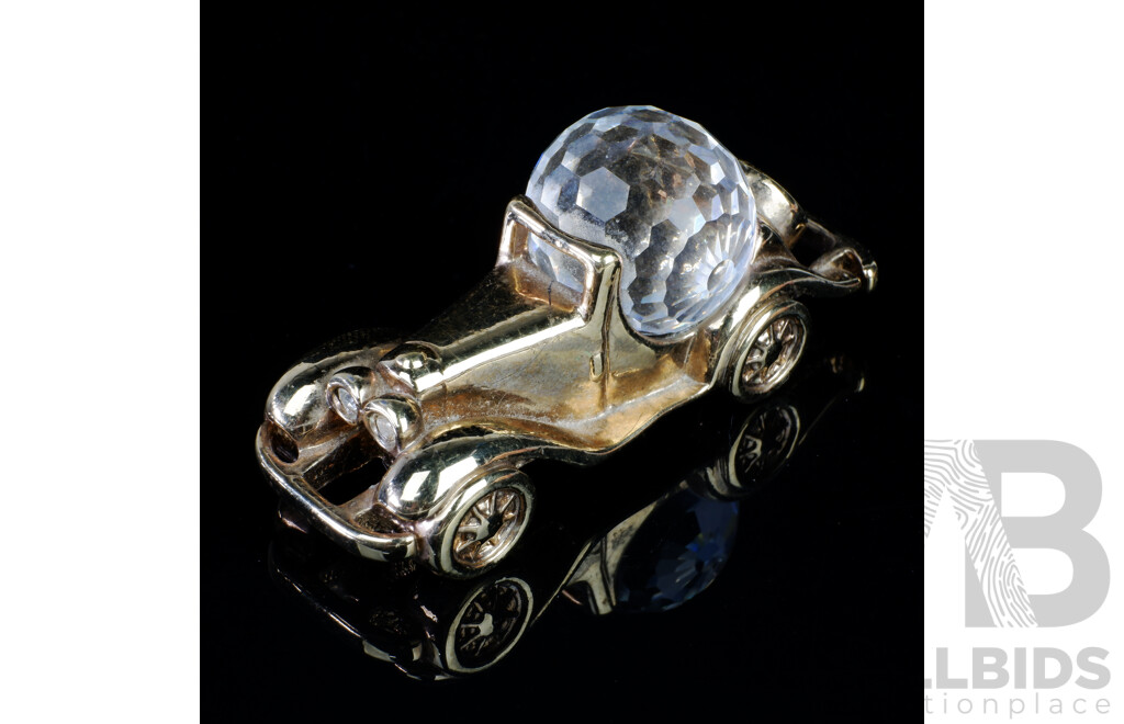 Vintage Car Desk Sculpture with Swarovski Faceted Crystal Ball, Hallmarked with Swarovski Mark