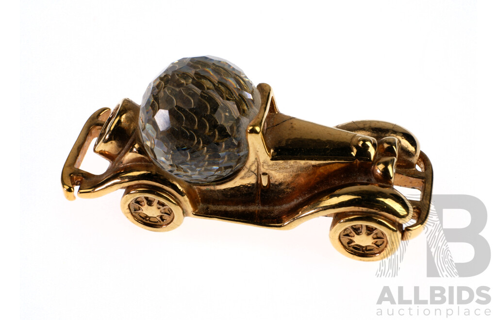 Vintage Car Desk Sculpture with Swarovski Faceted Crystal Ball, Hallmarked with Swarovski Mark