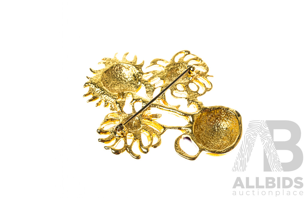 Vintage Yves Saint Laurent Robert Goosens Leaf of Flame Pin & YSL for Avon 'Van Gough Sunflowers' Enamel Brooch