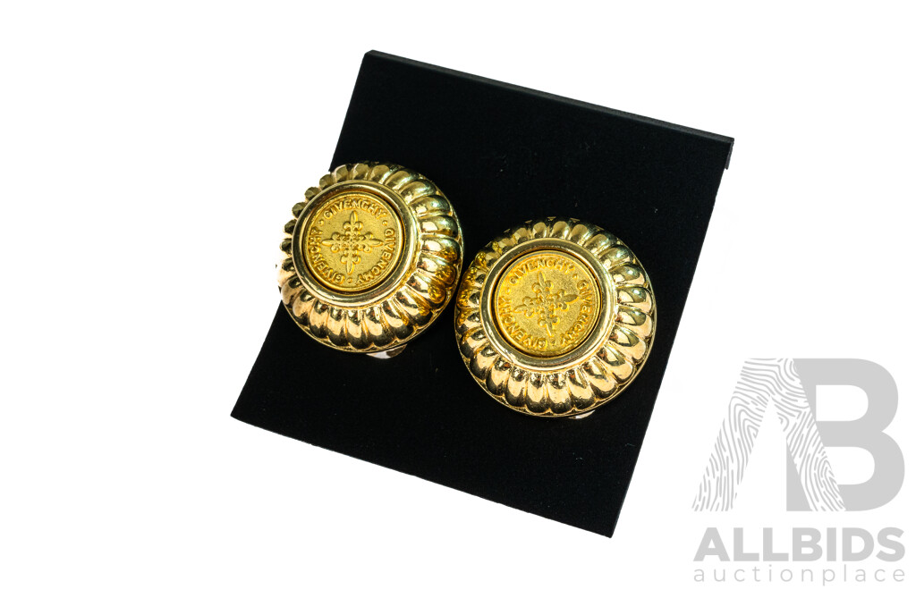 Givenchy 1980's Logo Coin Medallion Clip on Earrings, 24mm Diameter