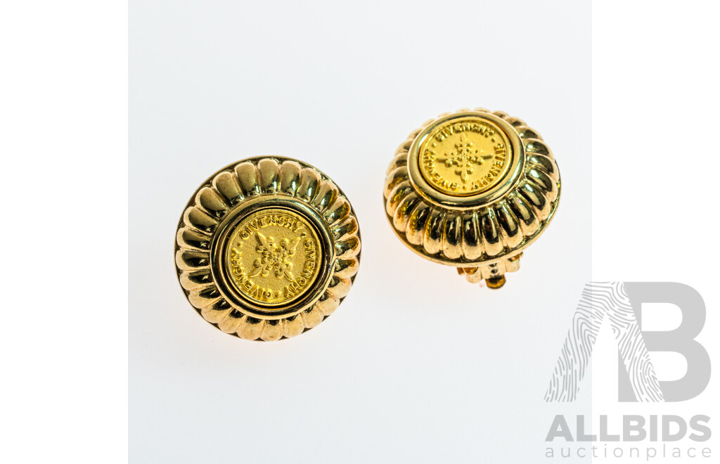 Givenchy 1980's Logo Coin Medallion Clip on Earrings, 24mm Diameter