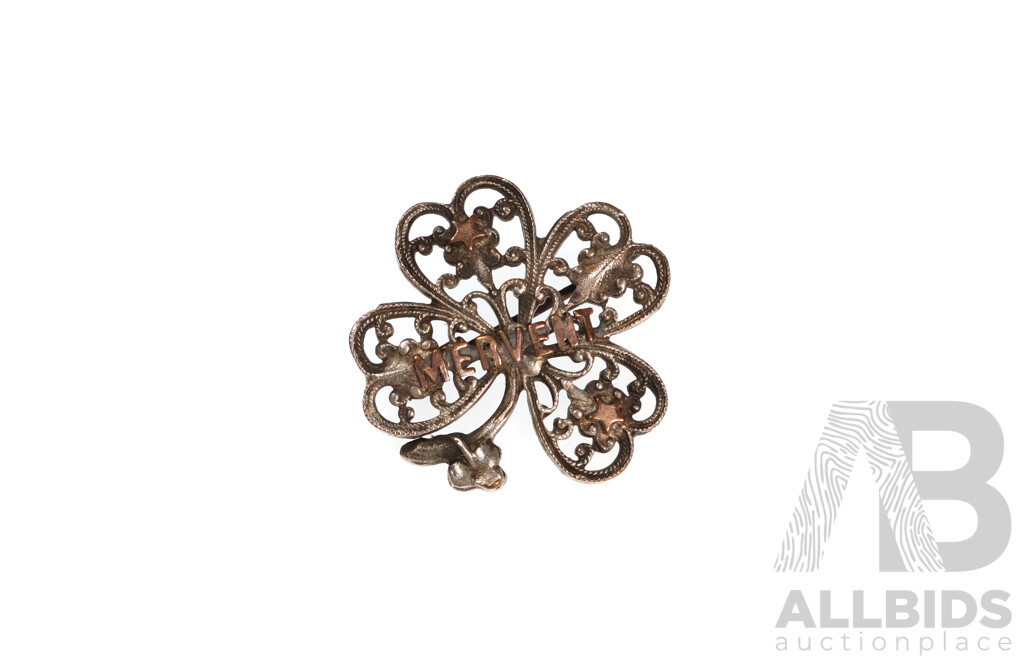 WWI Vintage Sterling Silver MERVENT 'Sweetheart' Brooch with Rose Gold, 3.13 Grams