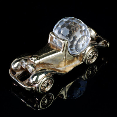 Vintage Car Desk Sculpture with Swarovski Faceted Crystal Ball, Hallmarked with Swarovski Mark