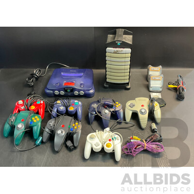 Nintendo 64 & 13 Games, 7 Controllers, Transfer Paks & Jumper Paks