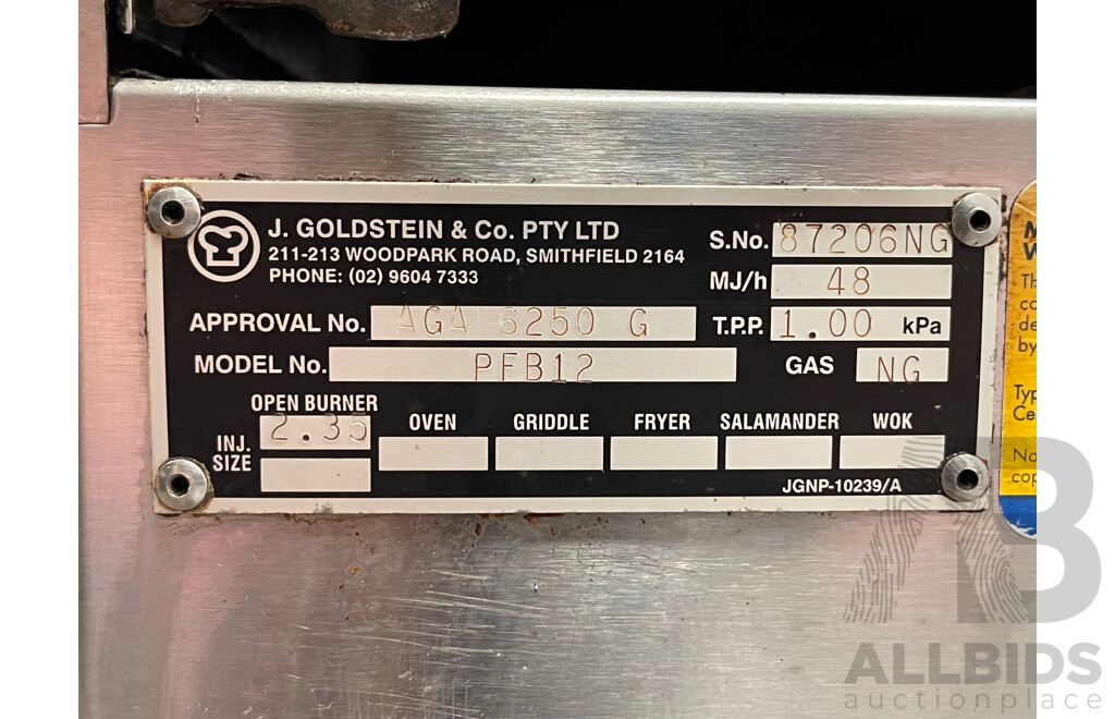 Goldstein 2 Burner Gas Cooker - Natural Gas