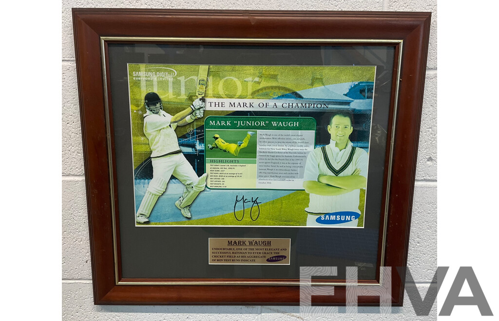 'The Mark of a Champion' Vintage Australian Test Cricket Memorabilia - Signed by Mark Waugh (58 X 54 Cm)