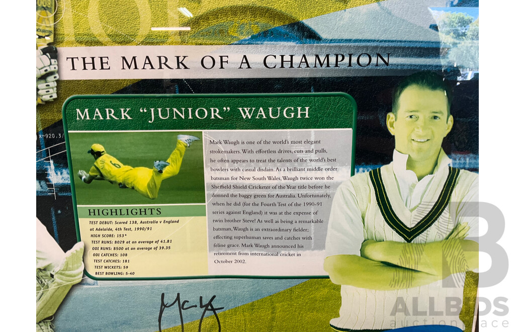 'The Mark of a Champion' Vintage Australian Test Cricket Memorabilia - Signed by Mark Waugh (58 X 54 Cm)