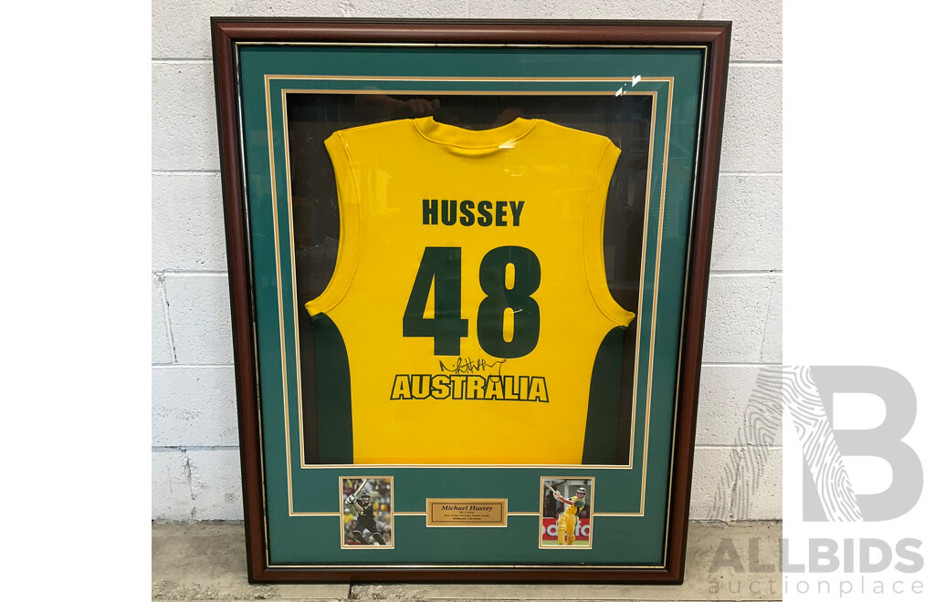 'Mr Cricket' Vintage Australian Cricket Memorabilia - Signed by Michael Hussey (110 X 89 Cm)