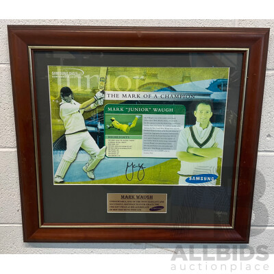 'The Mark of a Champion' Vintage Australian Test Cricket Memorabilia - Signed by Mark Waugh (58 X 54 Cm)