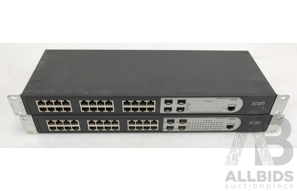 3Com Baseline 2924-SFP 24-Port Gigabit Network Switch  - Lot of 2