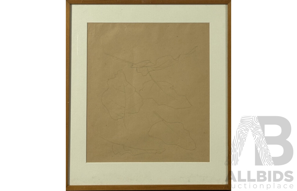 Unknown Artist, (Japanese School), Leaf Studies I and II, Pair of Ink and Pencil on Paper Works, 44 x 38 cm (frames) (2)