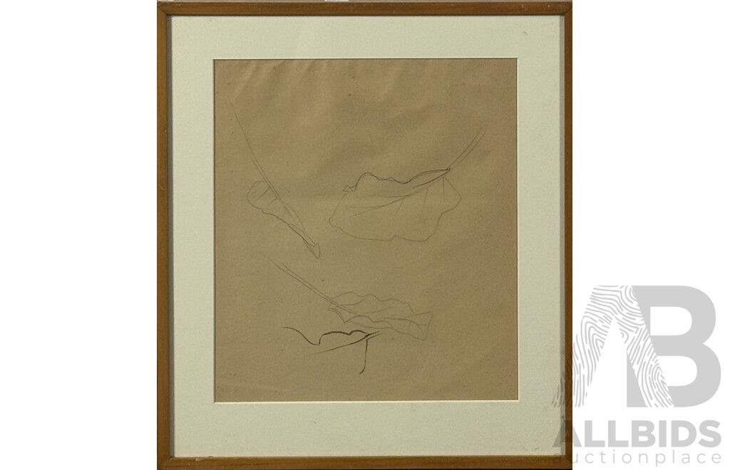 Unknown Artist, (Japanese School), Leaf Studies I and II, Pair of Ink and Pencil on Paper Works, 44 x 38 cm (frames) (2)