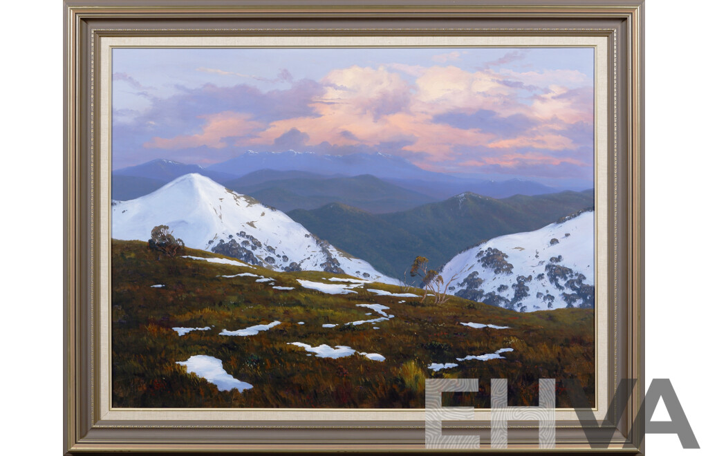 David Brayshaw, (20th Century, Australian, 1960-), Mt. Buffalo From Hotham Spur (1986), Oil on Canvas, 95 x 120 cm (frame)