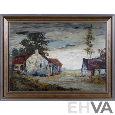 Artist Unknown, (20th Century), Country Homestead, Wonderful Vintage Oil on Canvas, 40 x 69 cm (image)