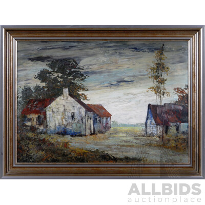 Artist Unknown, (20th Century), Country Homestead, Wonderful Vintage Oil on Canvas, 40 x 69 cm (image)