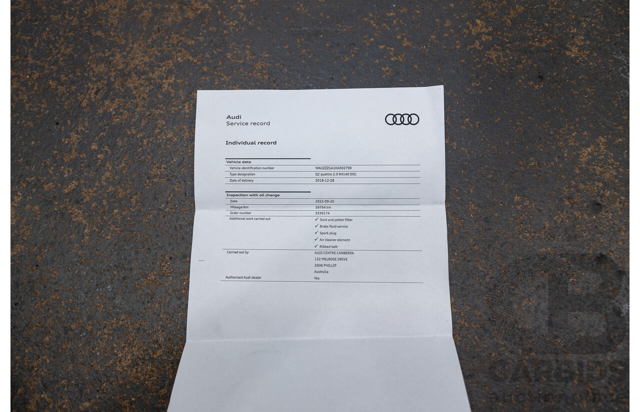 01/2019 Audi Q5 40 TDI QUATTRO DESIGN (AWD) FY MY19 4D Wagon Glacier White Turbo Diesel 2.0L