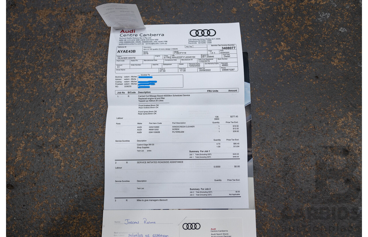 01/2019 Audi Q5 40 TDI QUATTRO DESIGN (AWD) FY MY19 4D Wagon Glacier White Turbo Diesel 2.0L