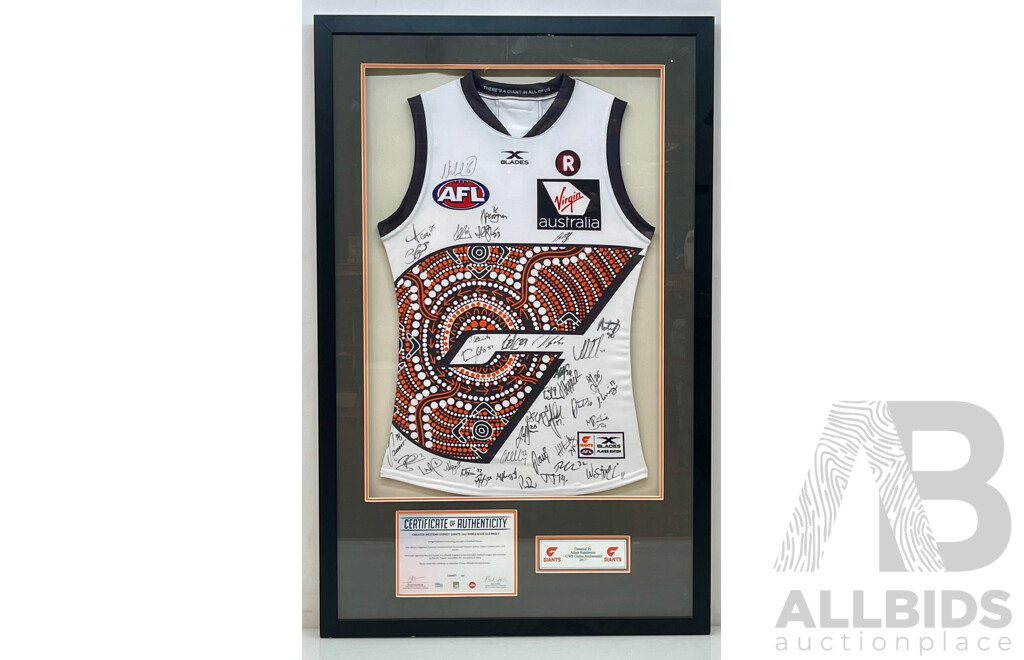 GWS Giants 2017 Signed and Framed Indigenous Guernsey