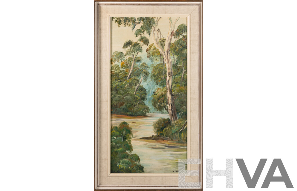 D.J.Boyd, (20th Century, Australian, Working C1970s), Thompson River No.2, Original Vintage Signed Oil on Canvas, 72 x 42 cm (frame)