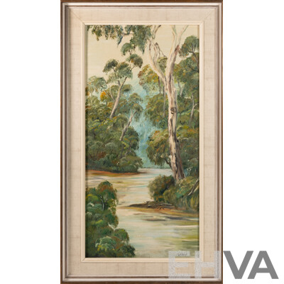 D.J.Boyd, (20th Century, Australian, Working C1970s), Thompson River No.2, Original Vintage Signed Oil on Canvas, 72 x 42 cm (frame)