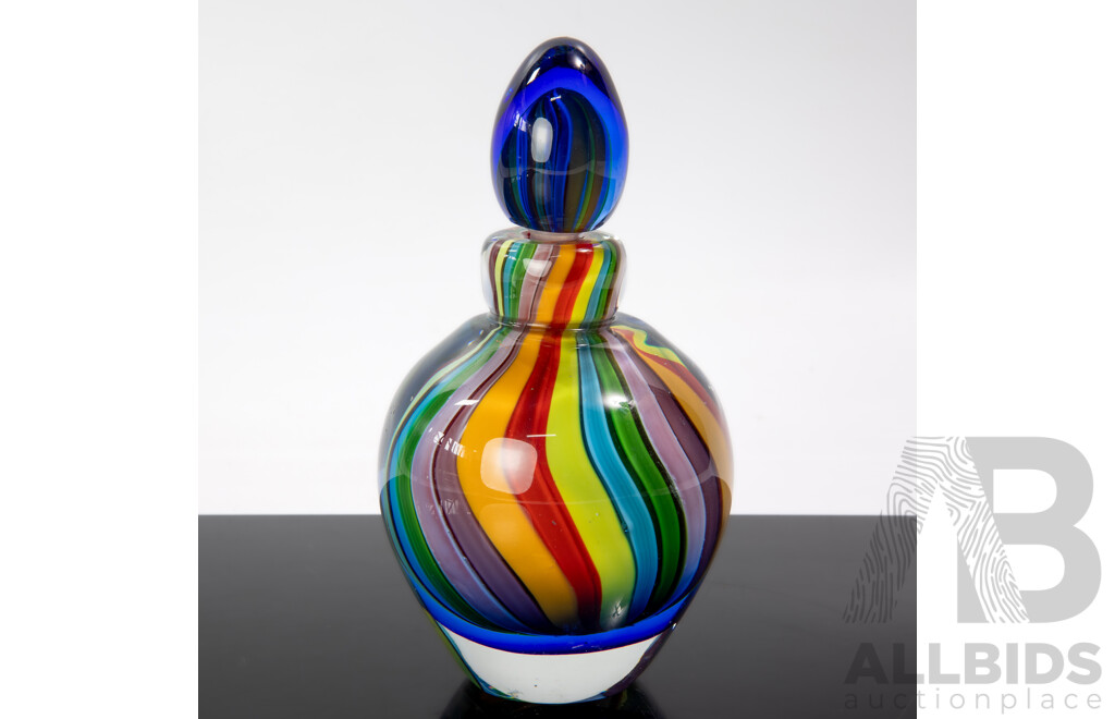 Contemporary Art Glass Bottle with Stopper and Internal Stripe Detail