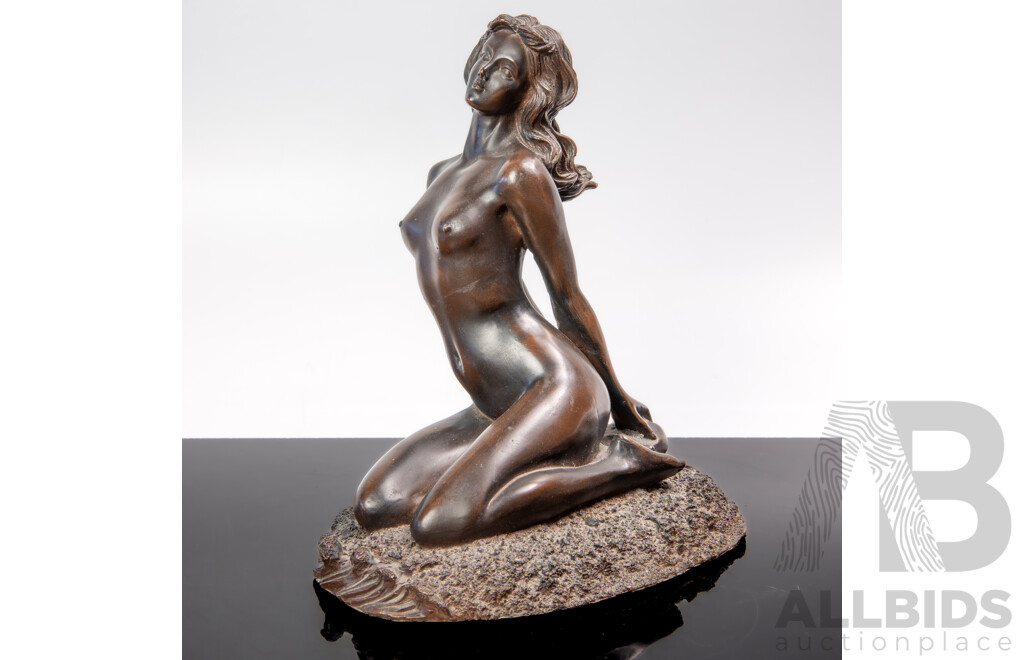Contemporary Hollow Bronzed Composite Reclining Female Figure