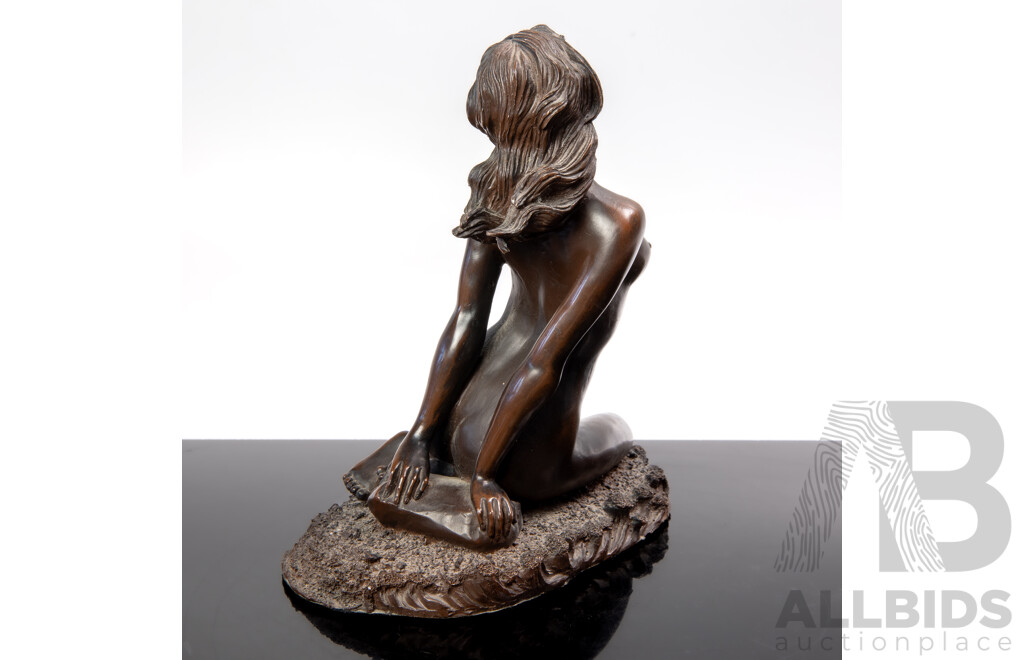 Contemporary Hollow Bronzed Composite Reclining Female Figure