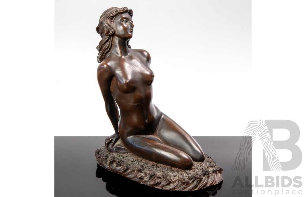 Contemporary Hollow Bronzed Composite Reclining Female Figure