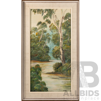 D.J.Boyd, (20th Century, Australian, Working C1970s), Thompson River No.2, Original Vintage Signed Oil on Canvas, 72 x 42 cm (frame)