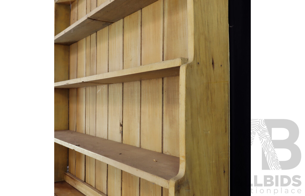 Vintage Pine Kitchen Table with Applied Hutch