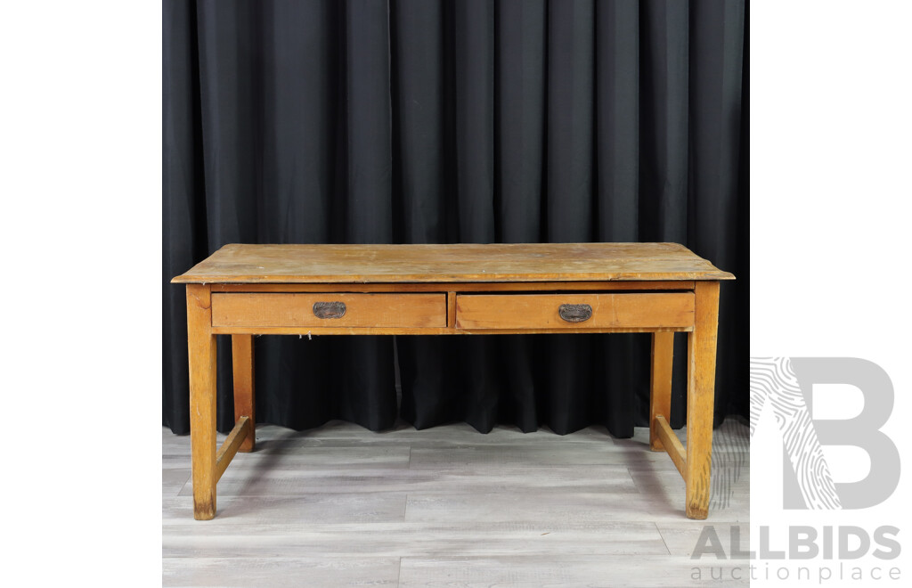 Vintage Pine Kitchen Table with Applied Hutch