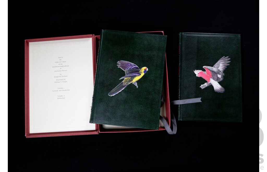 Rare Limited 181 of 1000 Copies Collectors Edition, Signed by Both Author & Illustrator, Australian Parrots, J M Forshaw, Illustration William T Cooper, Lansdowne Editions 1980, Two Volume Hardcover Set in Solander Case