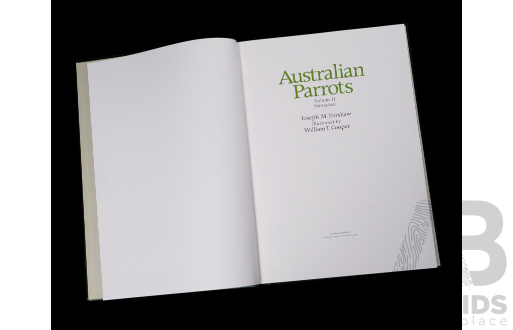 Rare Limited 181 of 1000 Copies Collectors Edition, Signed by Both Author & Illustrator, Australian Parrots, J M Forshaw, Illustration William T Cooper, Lansdowne Editions 1980, Two Volume Hardcover Set in Solander Case