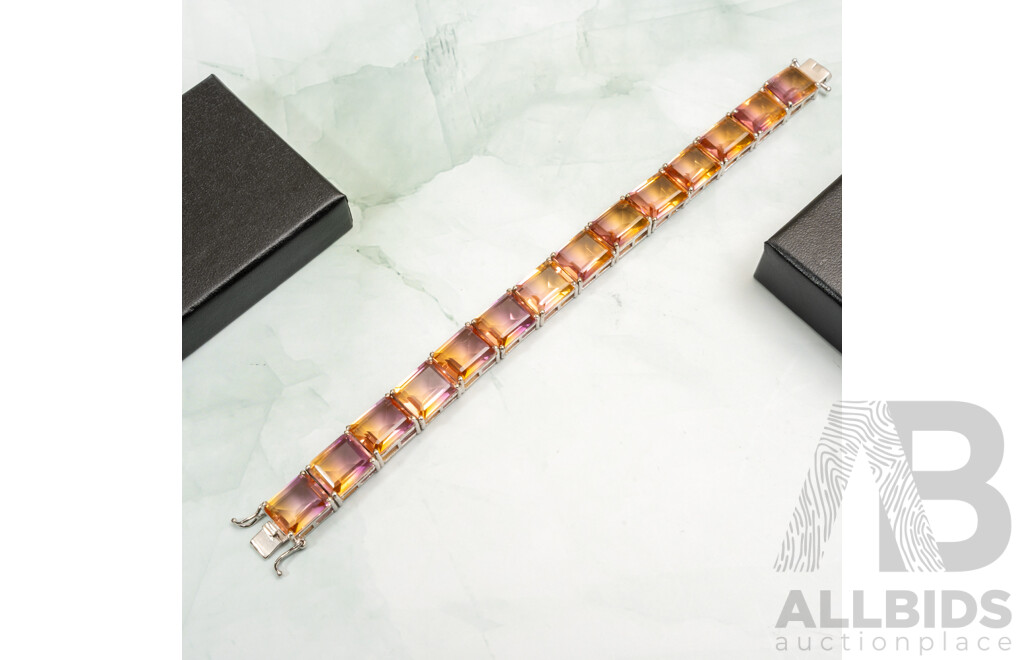NEW - Sterling Silver Ametrine Gemstone Bracelet, 18cm, 33.60 Grams