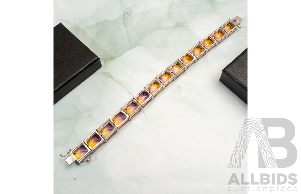 NEW - Sterling Silver Ametrine Gemstone Bracelet, 18cm, 33.60 Grams