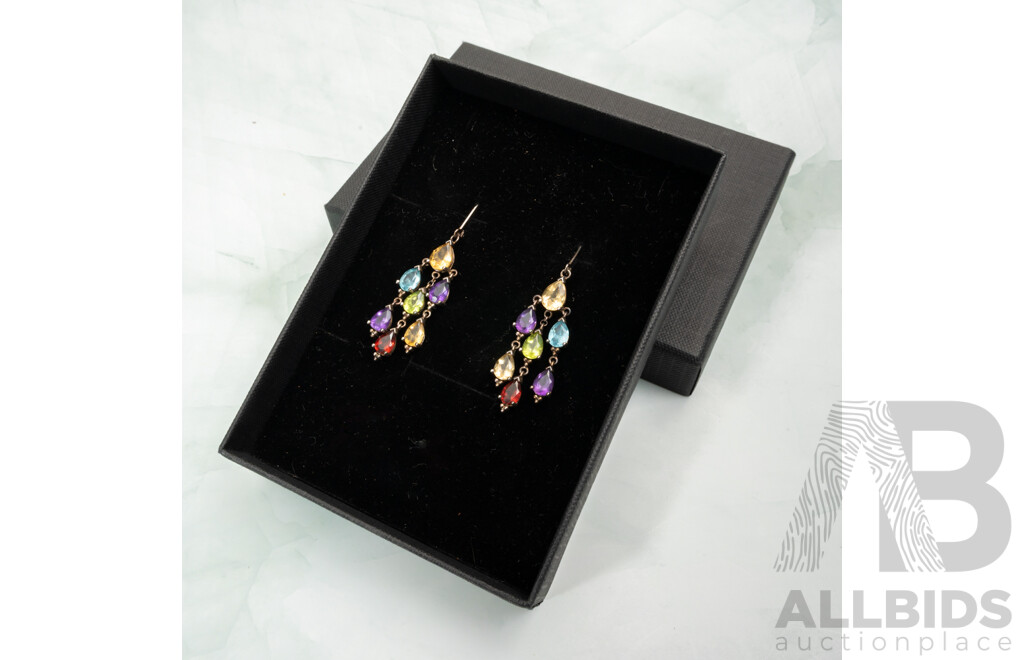 NEW - Sterling Silver Gemstone Drop Earrings with Euro Hooks, 55mm, 8.21 Grams