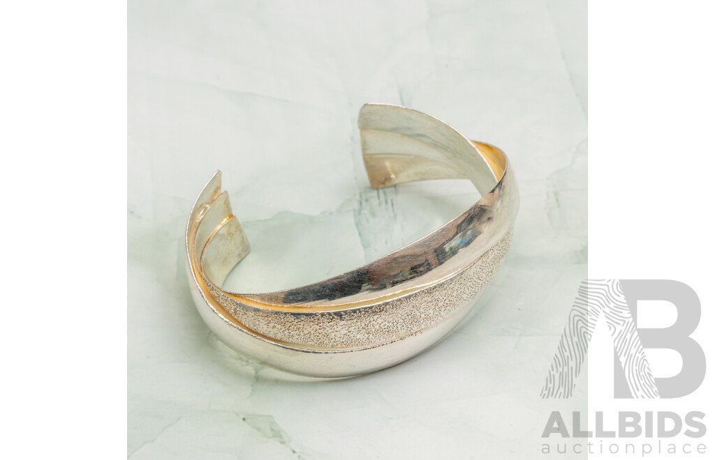 NEW - Sterling Silver Textured Russian Style Open Cuff Bangle, 60mm Diameter, 44.55 Grams