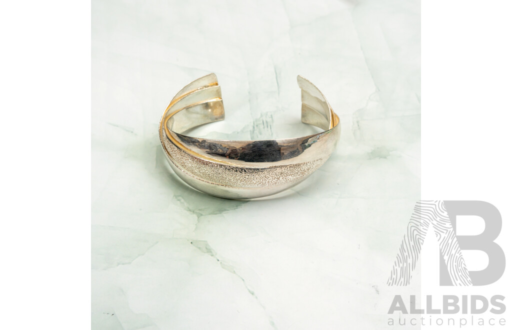 NEW - Sterling Silver Textured Russian Style Open Cuff Bangle, 60mm Diameter, 44.55 Grams