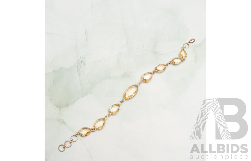 NEW - Sterling Silver Faceted Citrine Gemstone Bracelet, 19-21cm, 8.67 Grams