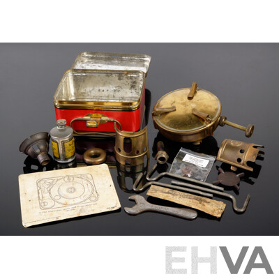 Vintage Swedish Brass Primus Stove Number 96 in Original Tin  with Instructions, Circa 1927