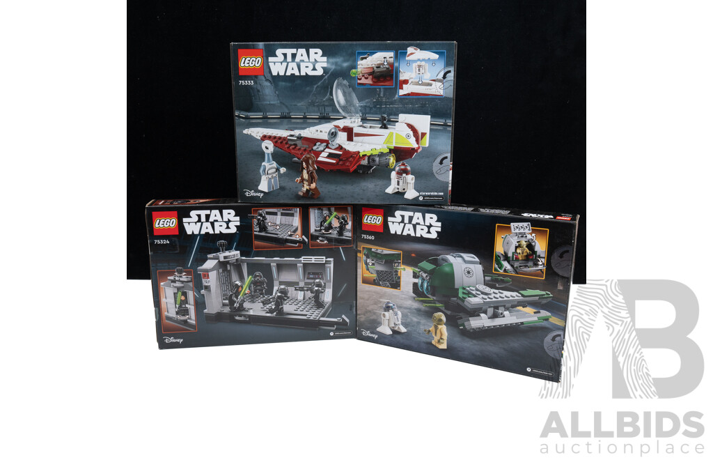 Three Retired Lego Sets, Star Wars, Dark Trooper Attack 75324, Obi Wan Kenobi Jedi Starfighter 75333 & Yodas Jedi Starfighter 75360, Sealed in Box