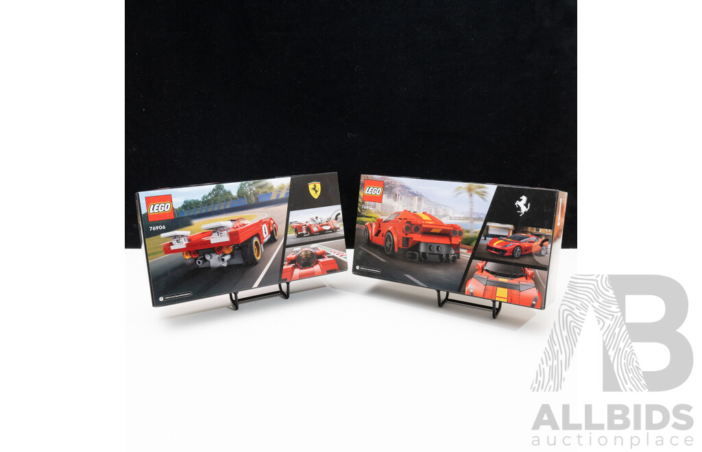 Two Retired Lego Sets, Speed Champions, Ferrari 812 Competizione 76914 & 1970 Ferrari 512 M 76906, Sealed in Boxes