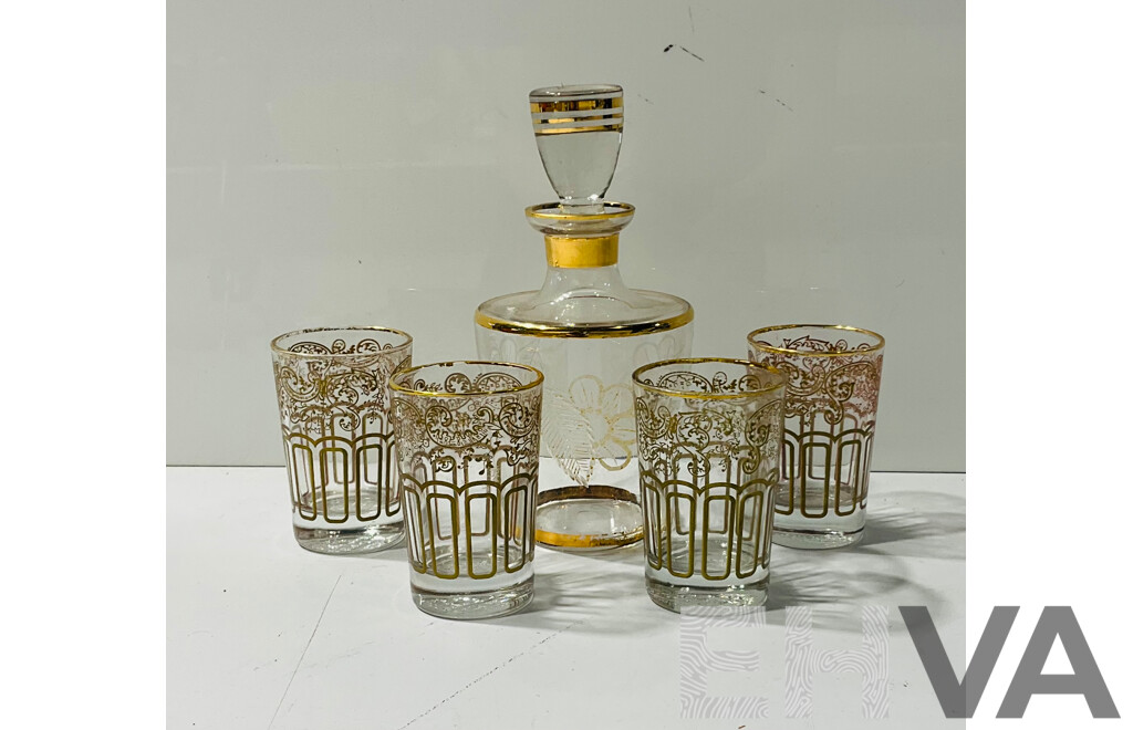 Set of Four Glasses and Glass Bottle with Stopper From Royal