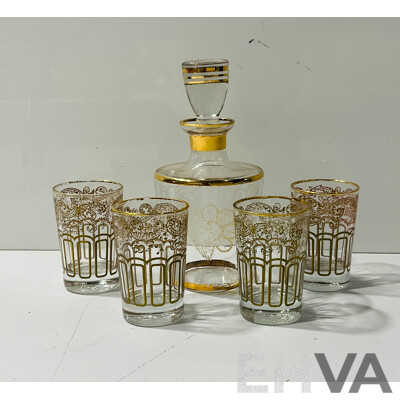 Set of Four Glasses and Glass Bottle with Stopper From Royal