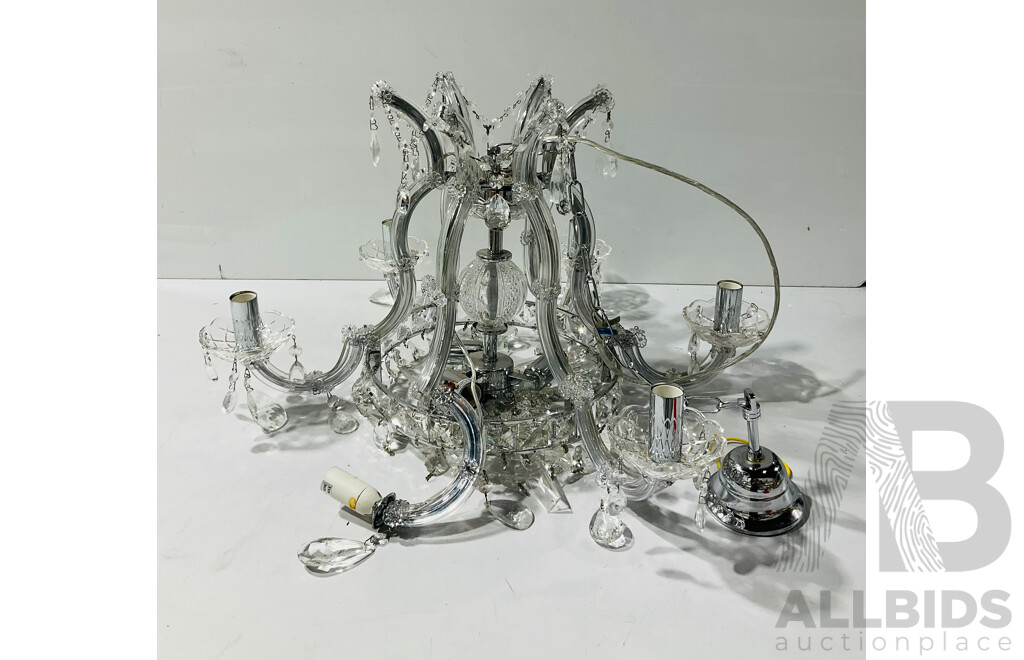 Plastic Six Arm Chandelier with Crystal Drops