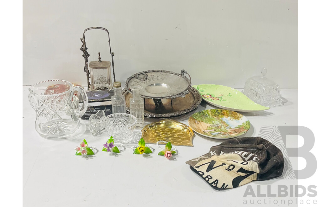 Collection of Glass, Silver Plate and Ceramic Decorative Items Including Platters, Jugs and More